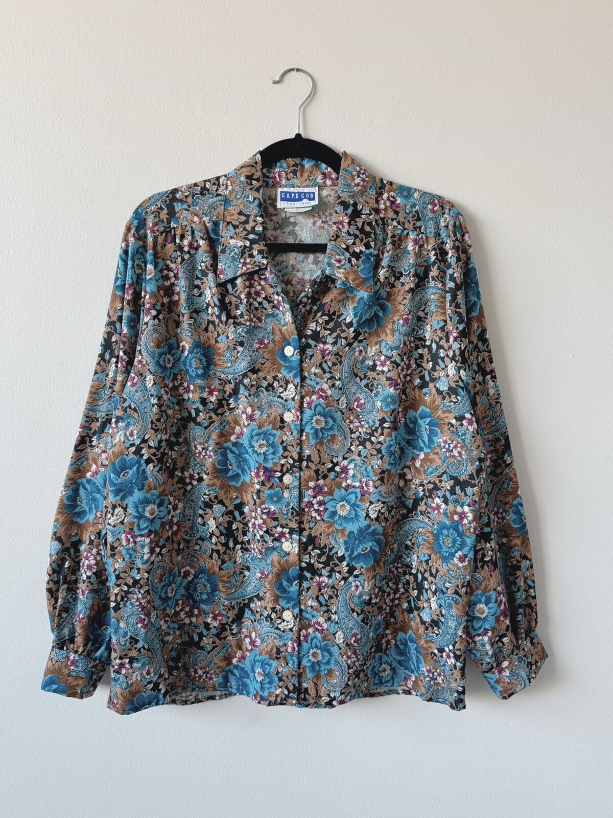 Vintage 80s/90s Cape Cod Sportswear Paisley Floral Button Up Blouse Size L