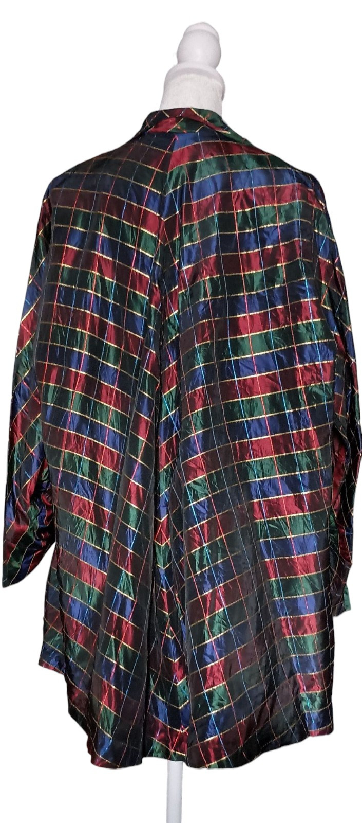 VTG 50s Taffetta Swing Coat In Jewel Tones w/ Lovely Pointy Collar by Kamor Sz S