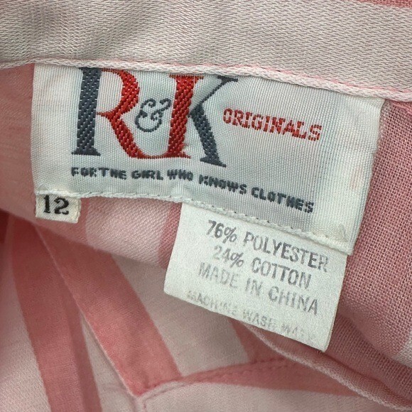 Vintage R&K Originals Shirt Dress 12 Button Down Pink Pockets Long Sleeve Stripe