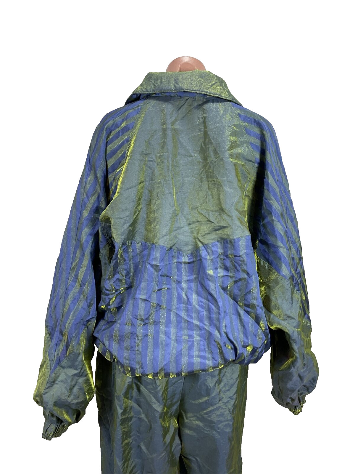 80s 90s Shiny iridescent Purple Green Tracksuit Jacket Pants Vintage L Striped
