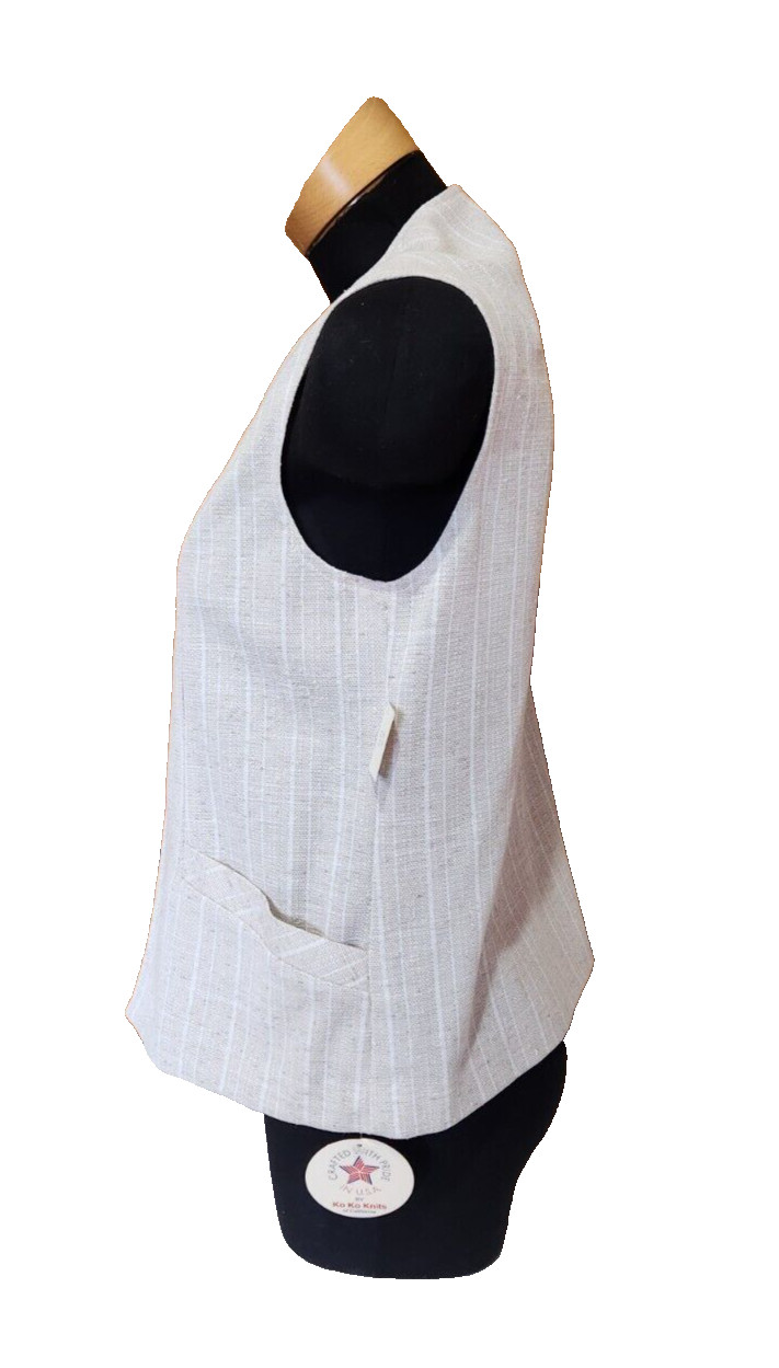 VTG 70s Pinstripe Pantsuit Open Front Sleeveless Vest Pockets SZ 10 Knitwear