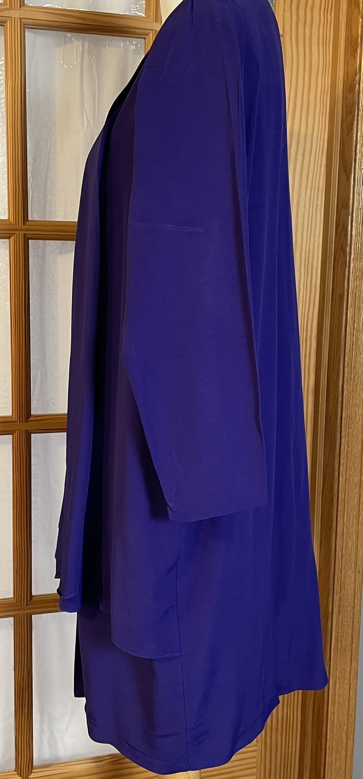 80s Luci Pellini Built-in Jacket Dress Sz 14 Purplish Blue Button Up USA Formal