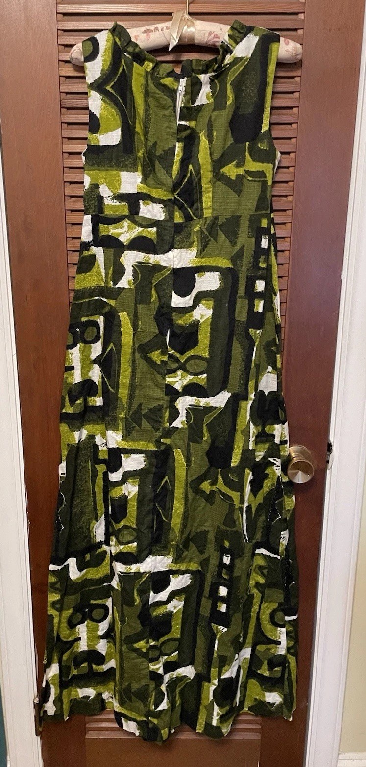 Vintage Liberty House Hawaii Maxi Dress Size S Abstract Pattern Green And Black
