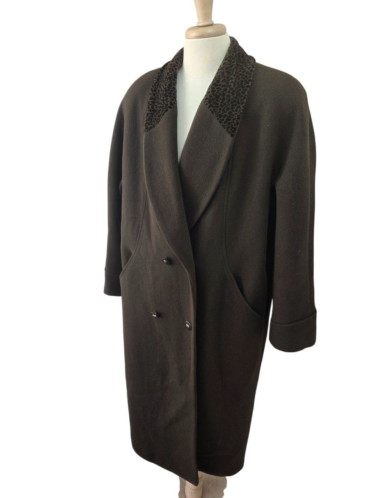 Donnybrook 80s Wool Coat Sz 10 Brown Animal Print Collar AS IS Costume Piece VTG