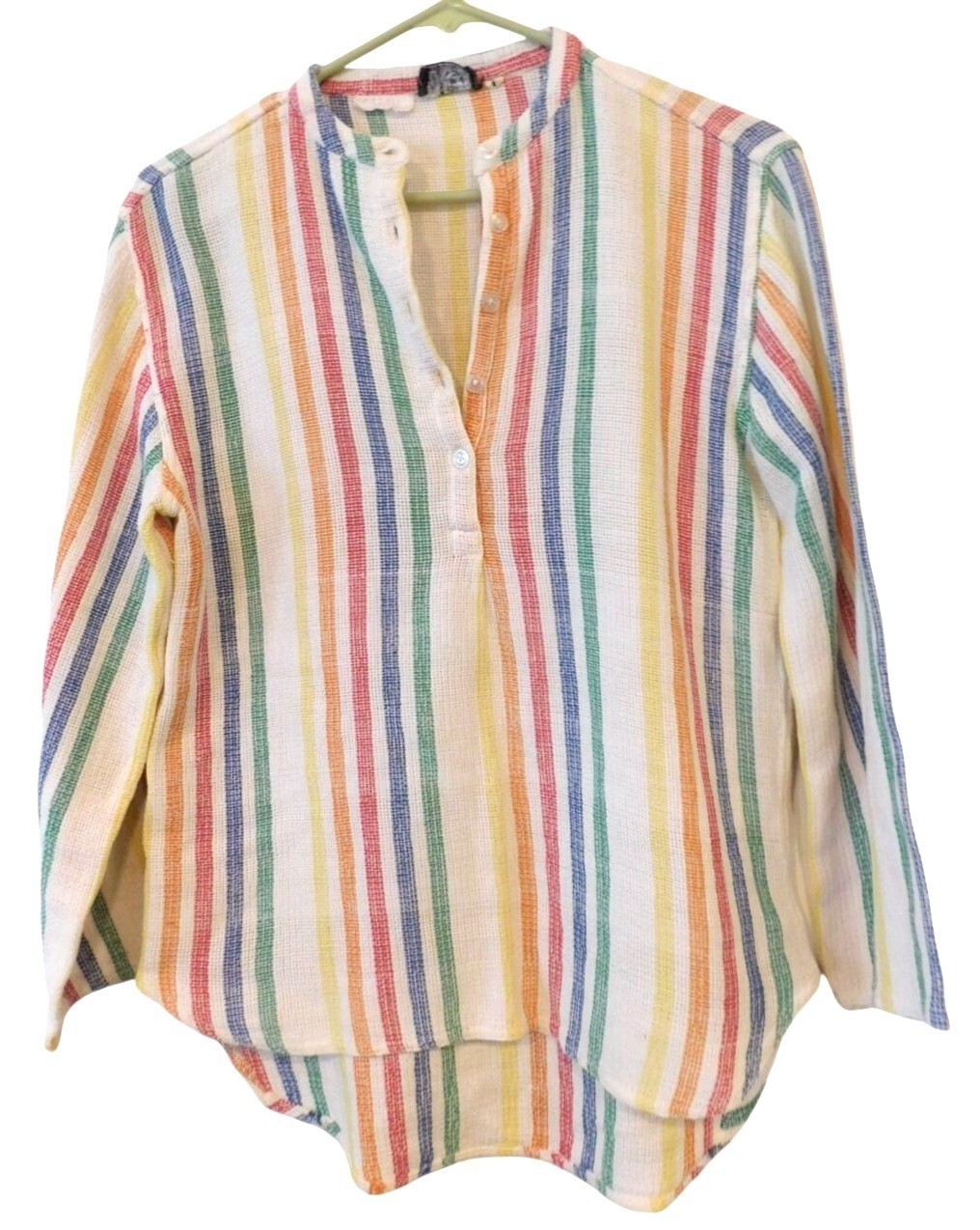 Vintage 70s Hudson’s For A Nice Girl Like You Rainbow Stripe Boho Shirt Womens L