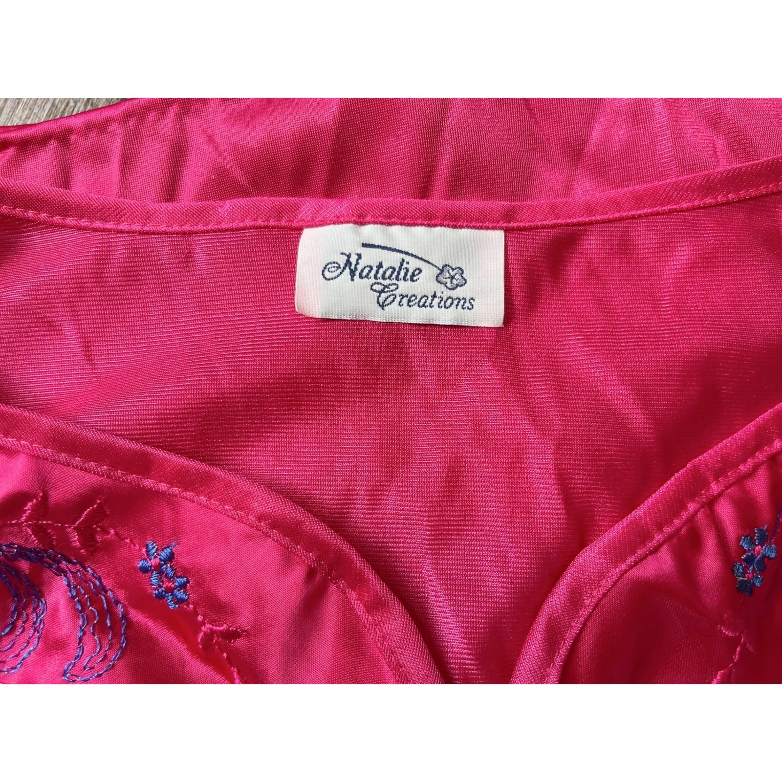 Natalie Creations Vintage Pink Satin Nightgown Lace Flutter Sleeve Maxi Large