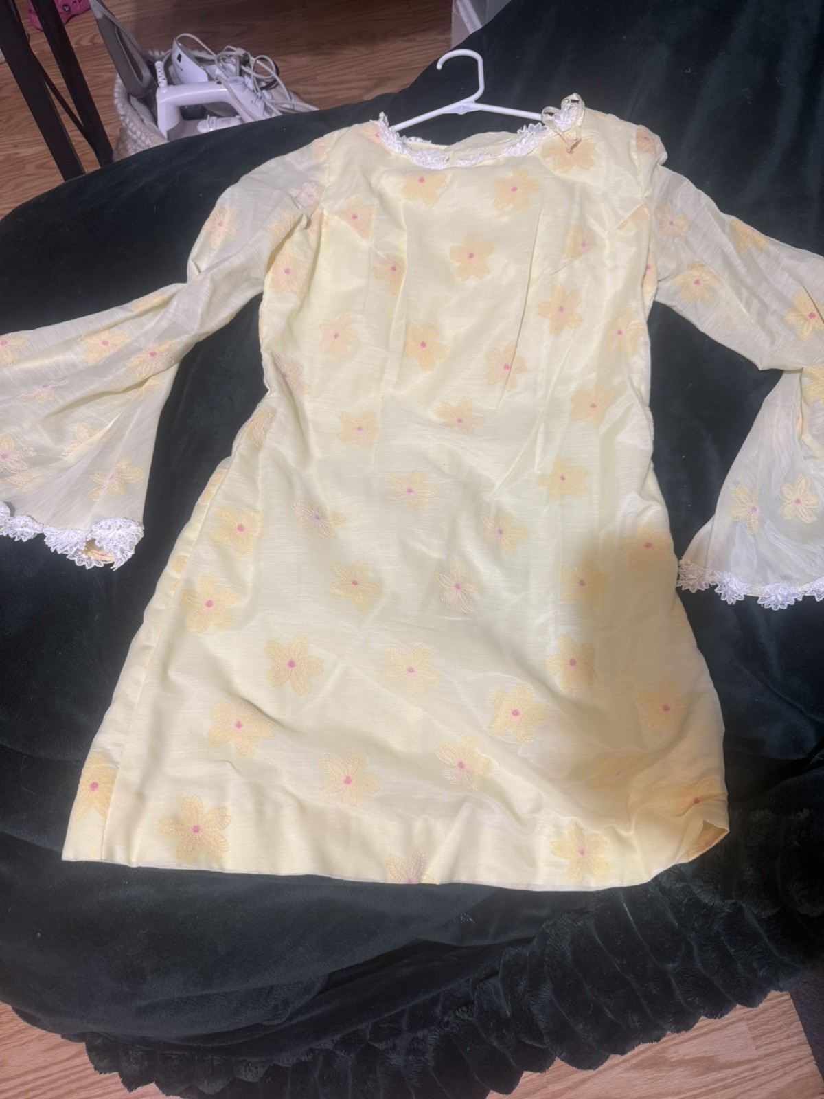 Vintage Yellow Floral Bell Sleeve Dress