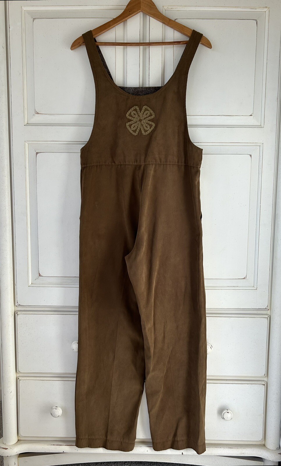 Vintage PEACOCK Embroidered Unique Handmade Bib Overall Boho Pants XS 28” Inseam