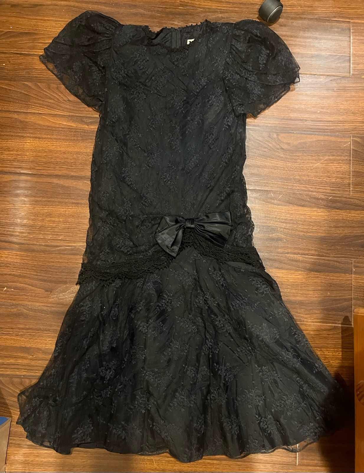 Vtg Barbara Chodos Michael Marcella Whimsygoth Dress Black Lace Bow Drop Waist.