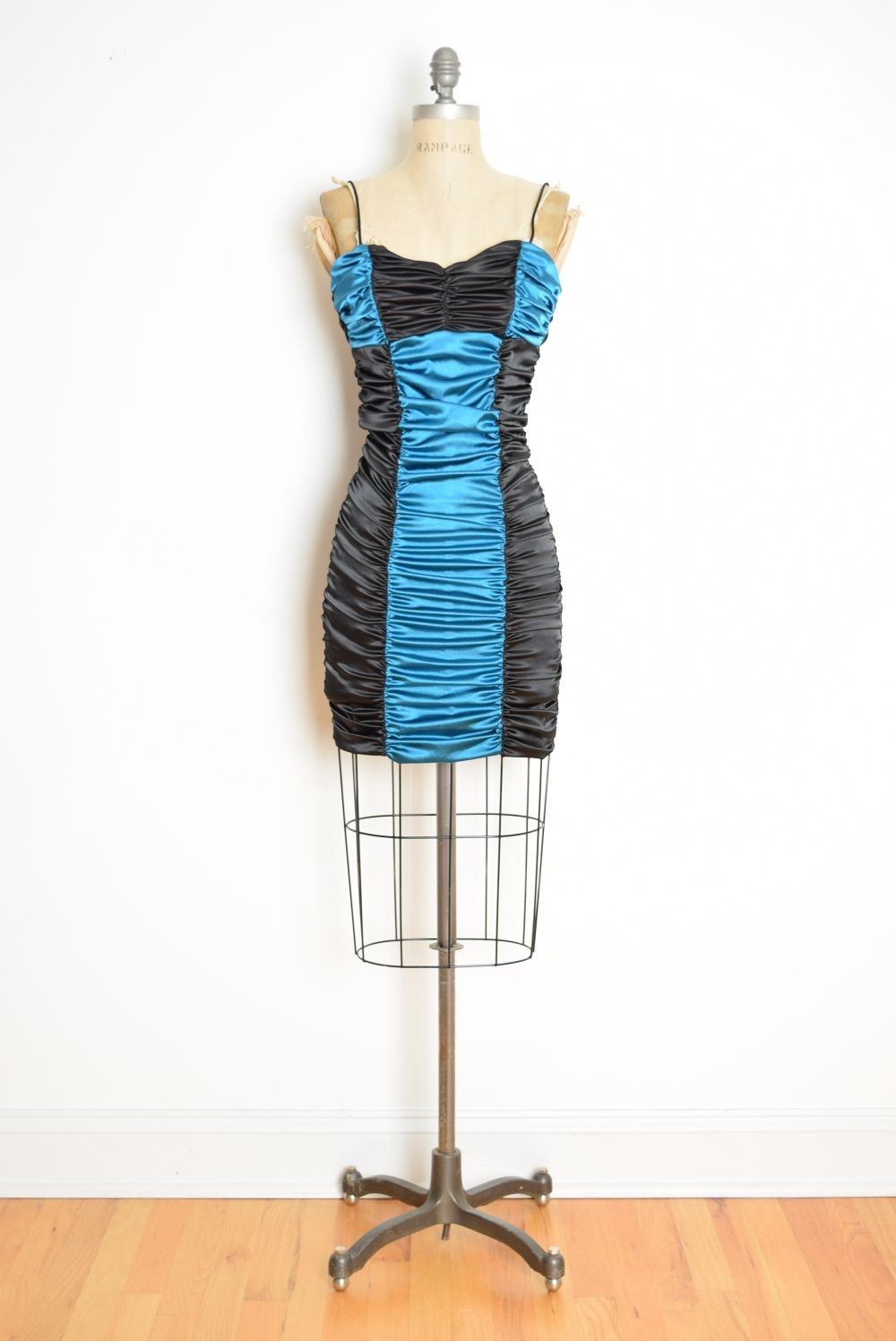 vintage Y2K party dress Blondie Nites NOS satin coffin ruched short prom club XS
