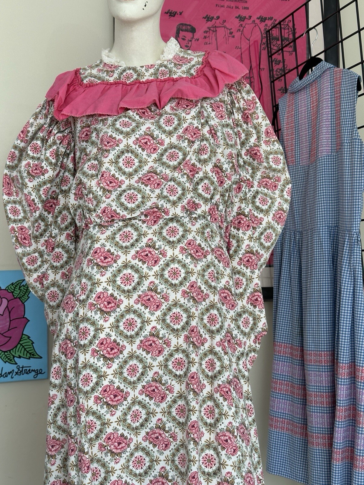 Vintage Theatrical Gown Dress-pink Floral Old World Victorian Style-prairie-M/L