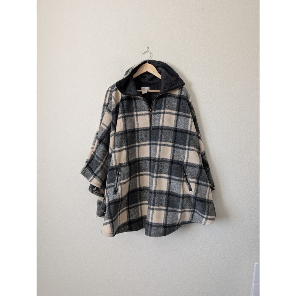 Free People Oversized Poncho with Pockets Gray & Cream OS Winter Indie Cottage