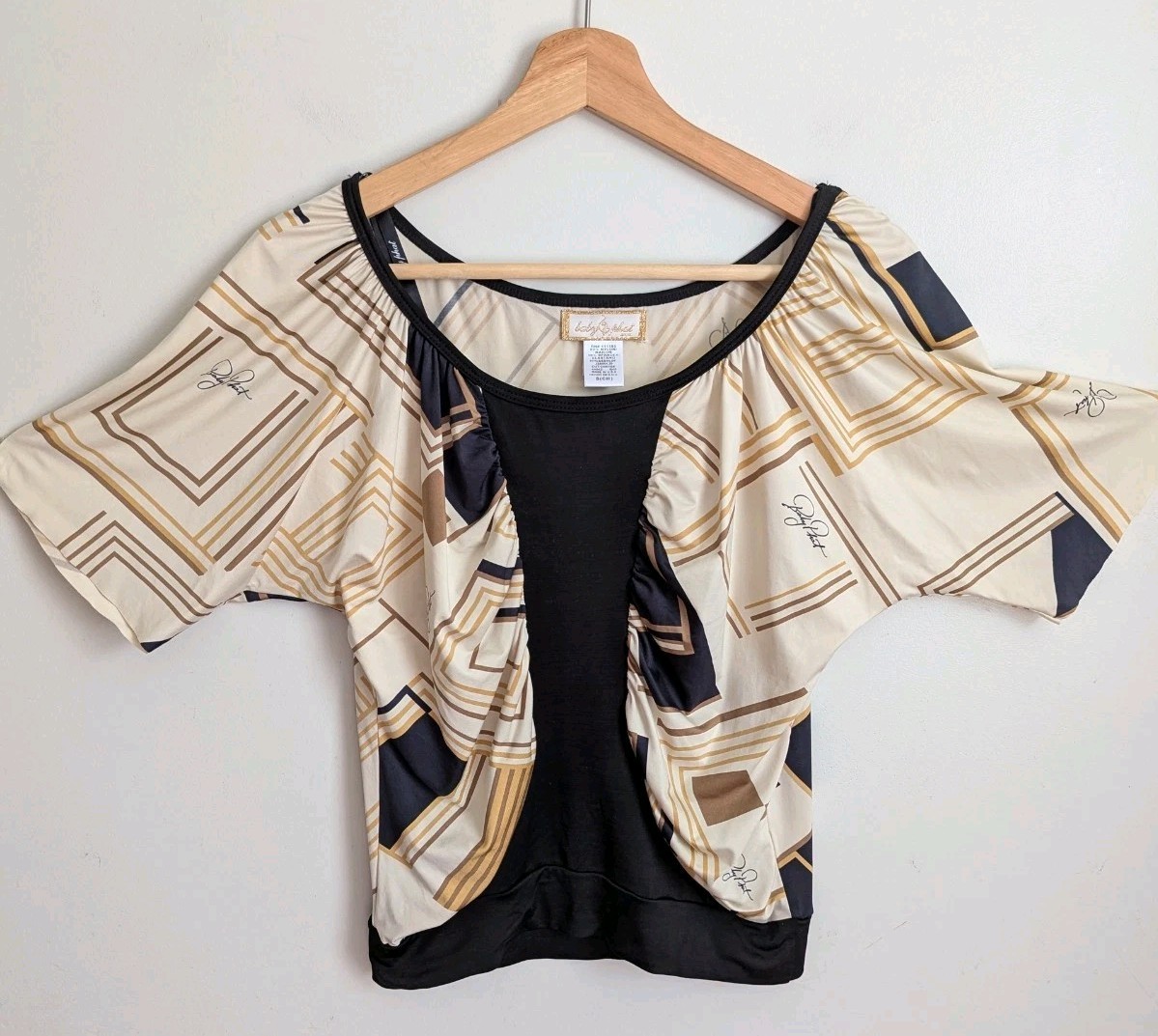 Vintage Y2K Baby Phat Top Crop Fit S Geometric Logo Short Slv Black Ivory USA