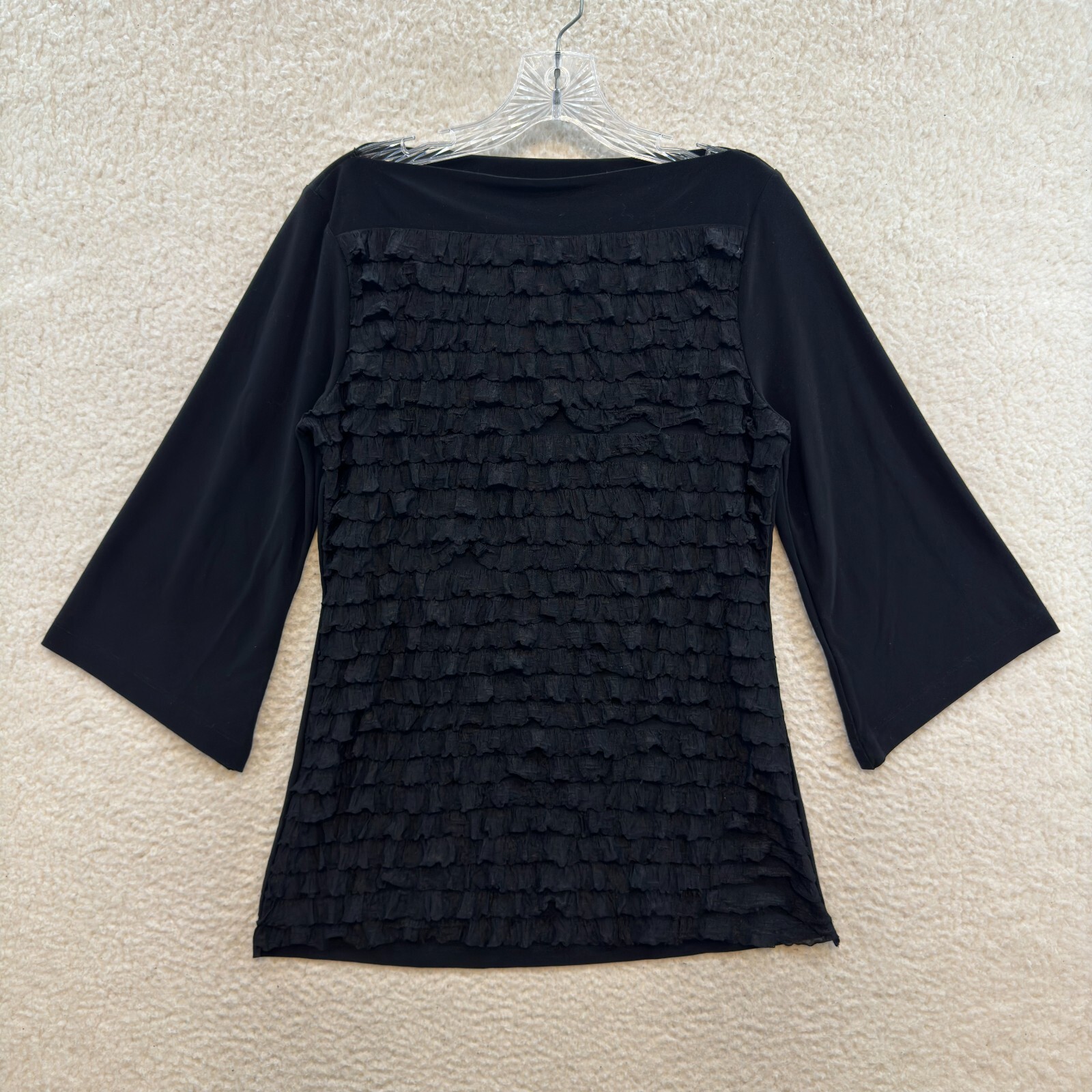 Y2K Vintage Top Medium Black Flare Sleeve Boat Neck Slinky Stretch Corpcore