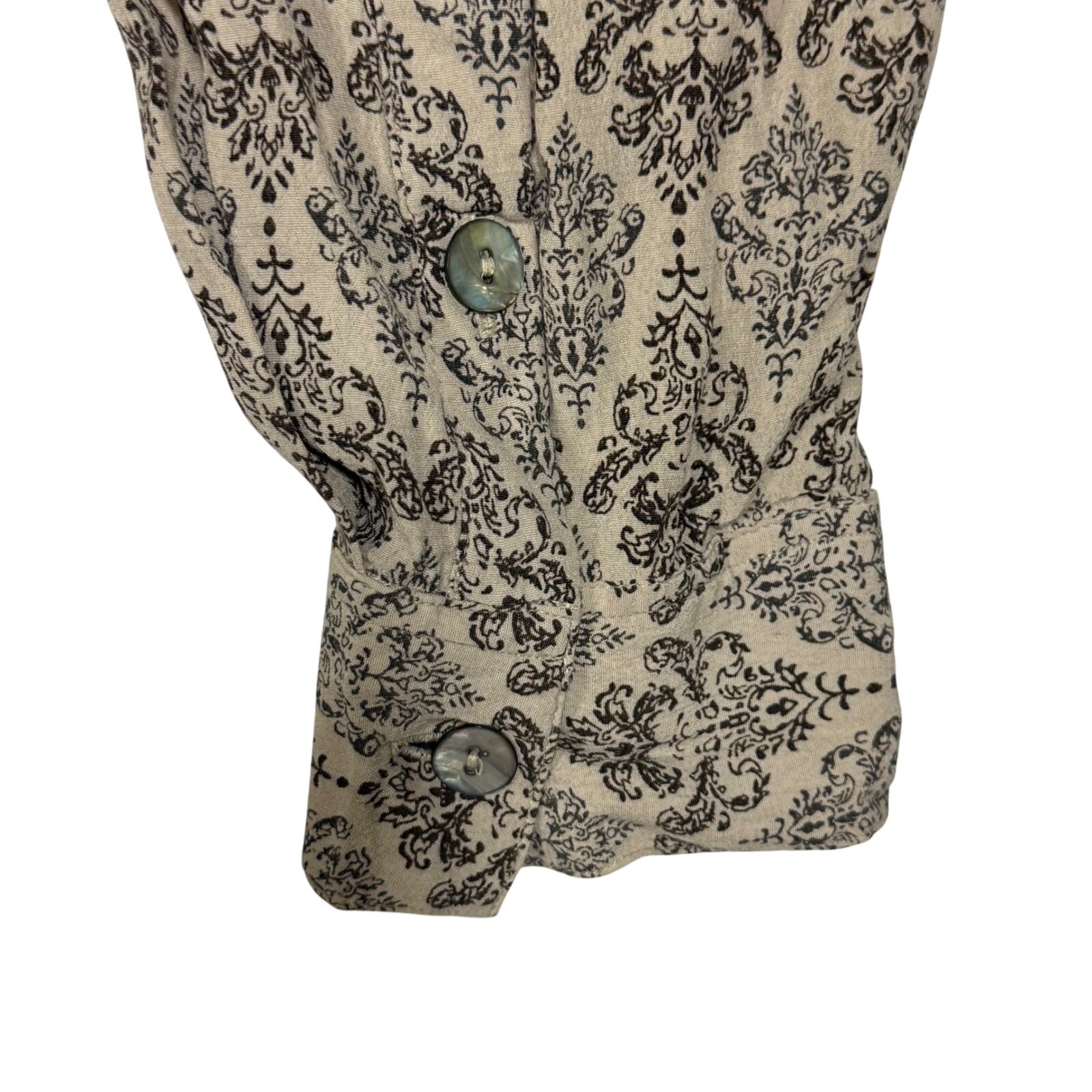VTG Chicos Design Button Down Womens 3 Tan Damask Boho Dark Academia Artsy Shirt