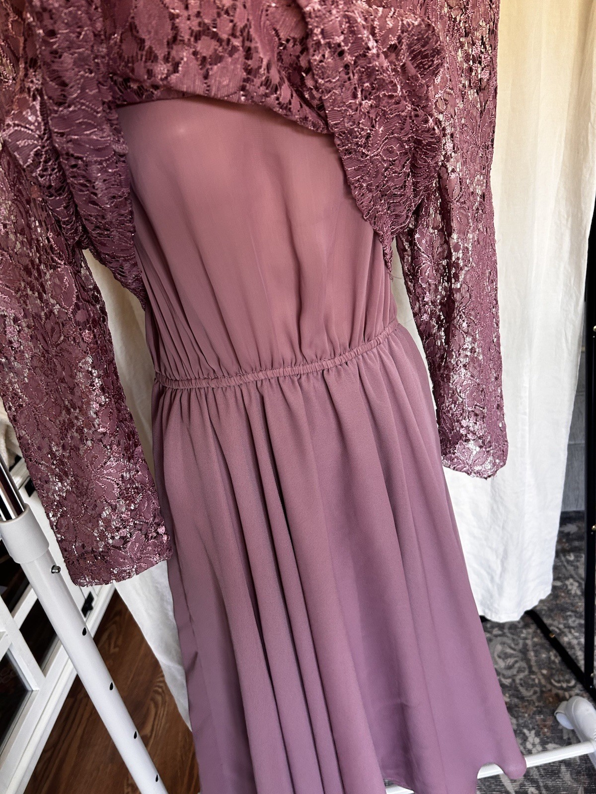 Vintage Pleated Rose Pink Dress Old Hollywood 80s Made in Korea Dim the Lites P6