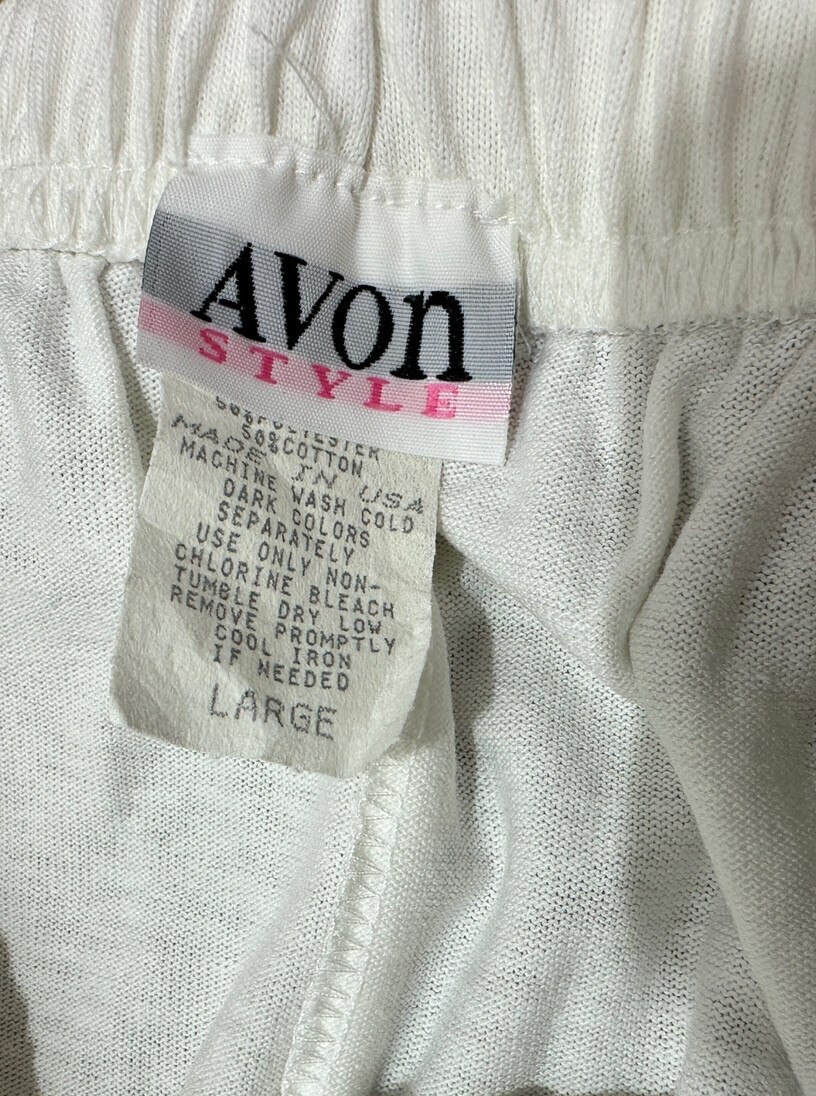 Vintage Avon Style 90’s Elastic White High Waist Cotton Blend Pants Large Comfy
