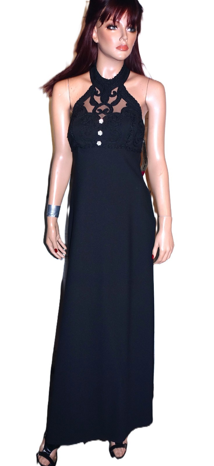 Vintage L.A. Glo Black Embroidered Bodice Maxi Dress 5/6 NWT