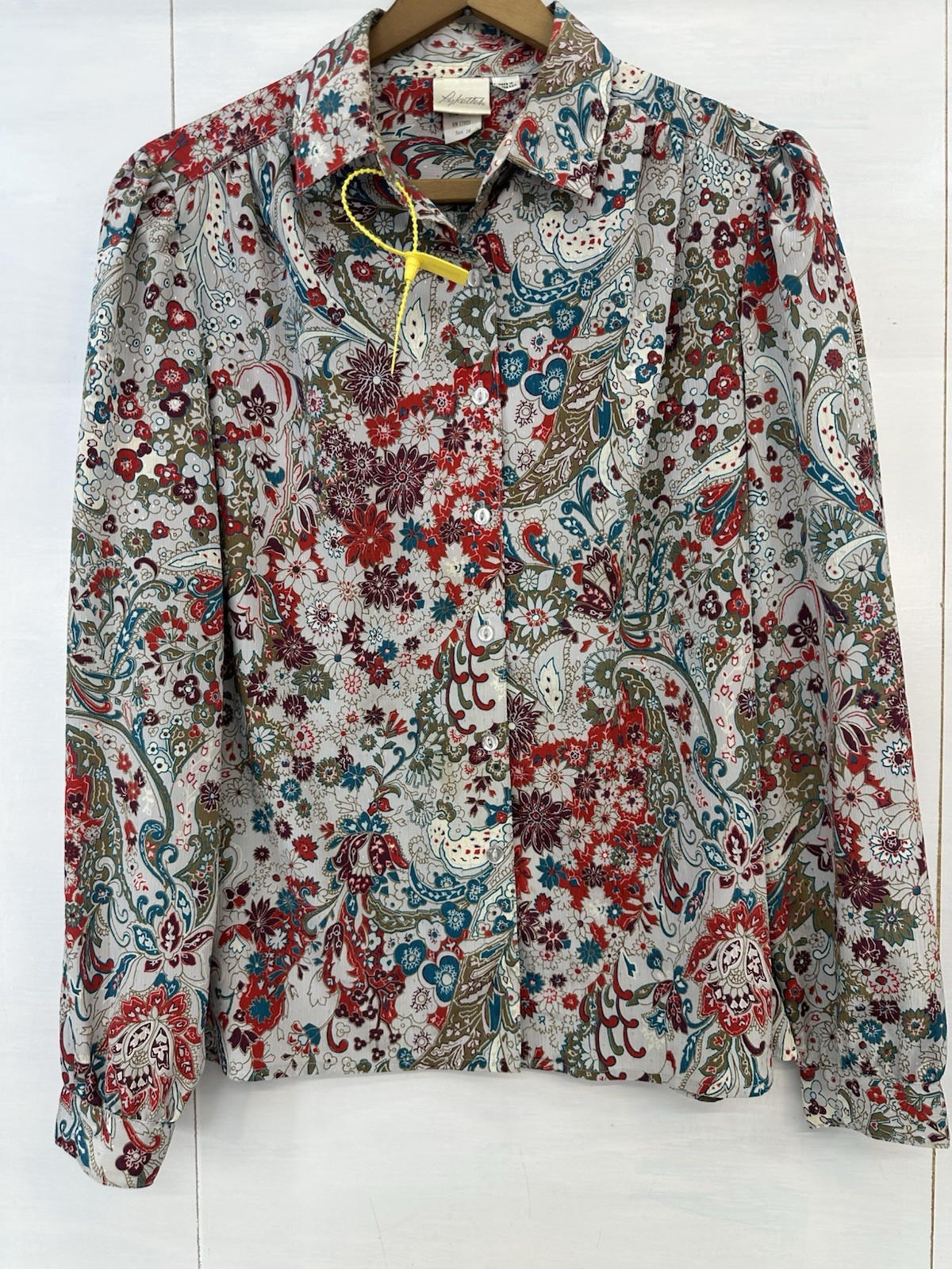 VTG Pykettes Womans Floral Paisley Blouse Boho Retro 70s Taiwan ROC 16 READ