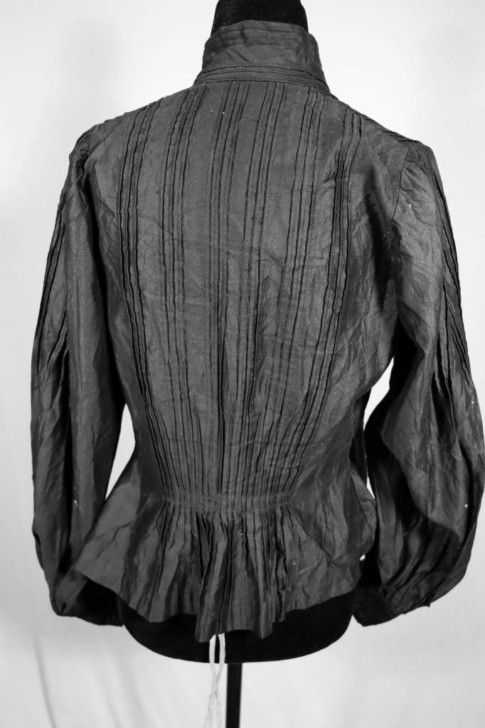 Antique Edwardian French Black Polished Cotton Pleated Blouse Size Small