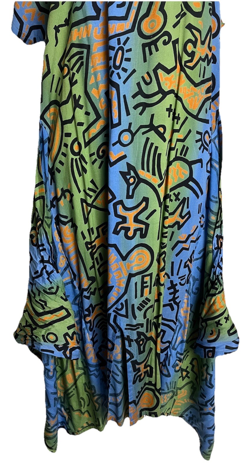 90s RARE Haring Style Pop Art Graphic Dress Dancing Figures Passport Pier 1 Sz.S