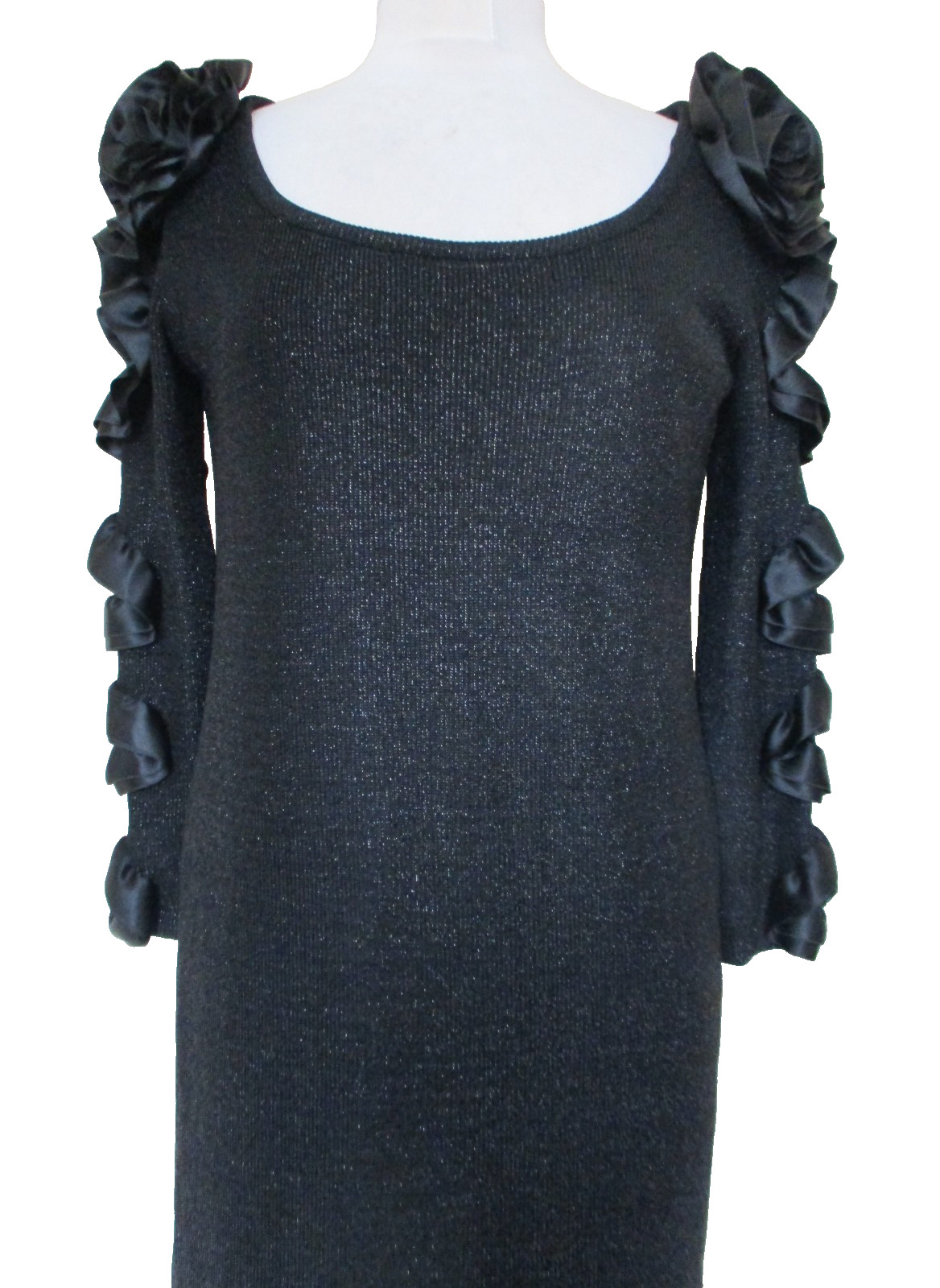Vtg Carol Mignon Boutique Black Metallic Knit Dress 8 Women Embellished Sleeves