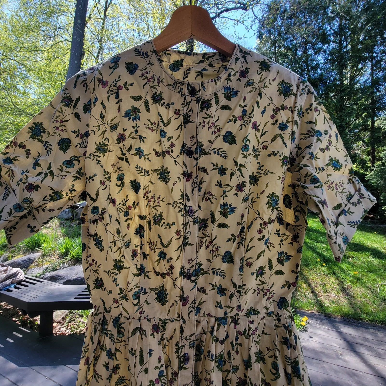 Vintage 70s Floral Dress Shirtwaist Earthy Cottagecore Folk M(8)- No Belt