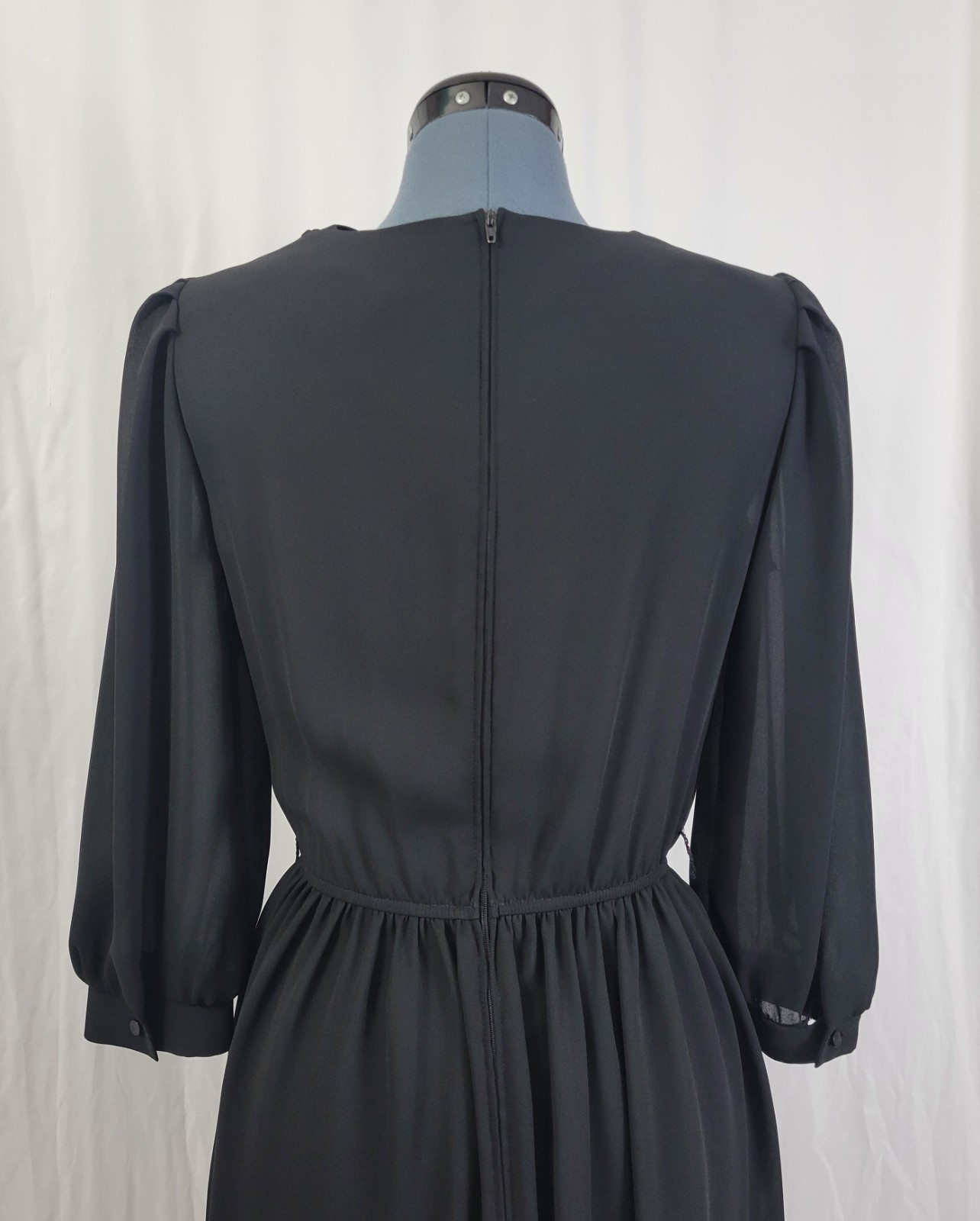 Vintage Leslie Fay Black Blouson Dress w Wrap Skirt Size 8