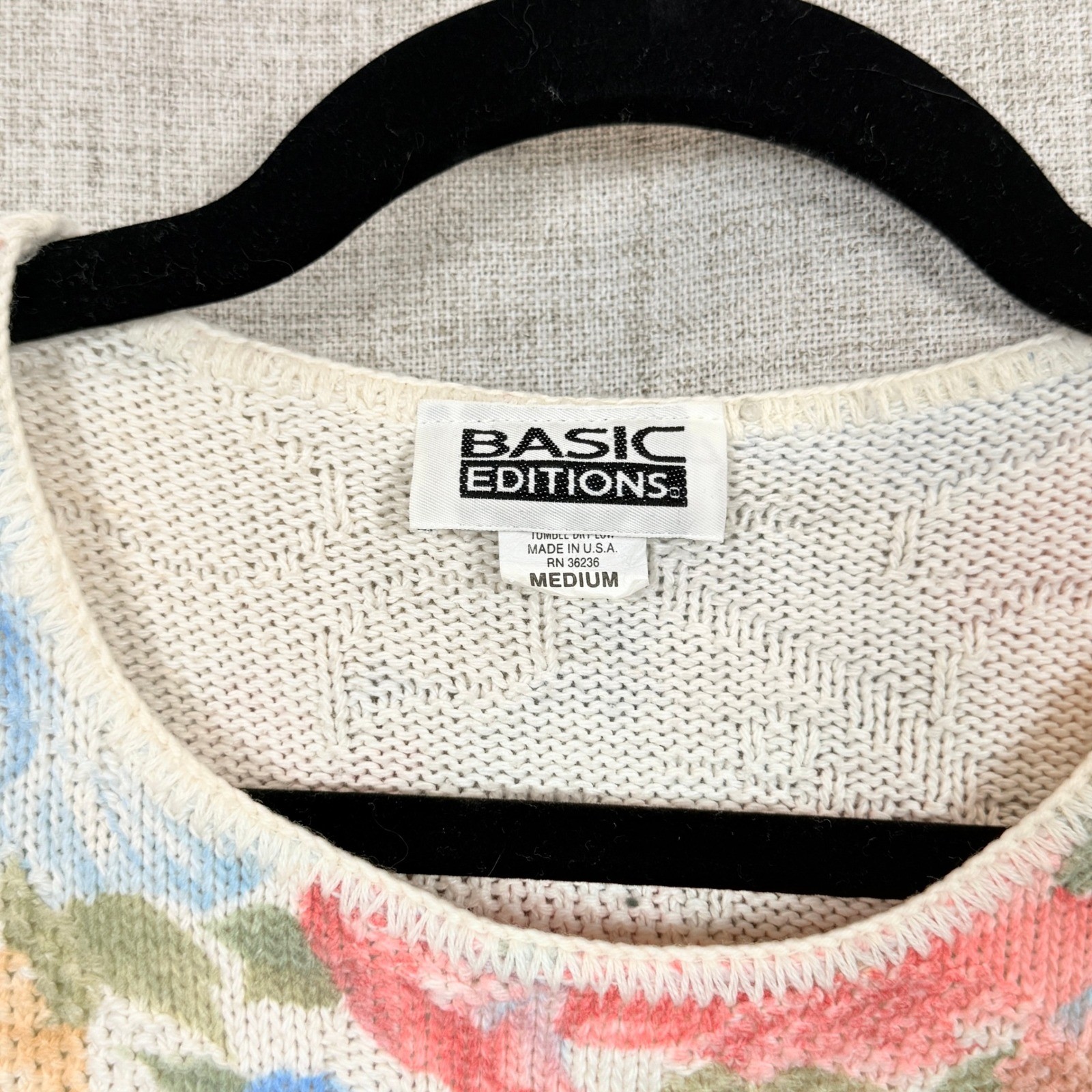 Vtg Basic Editions Floral Knit Sweater M Cottagecore Grandma Grannycore Pastel