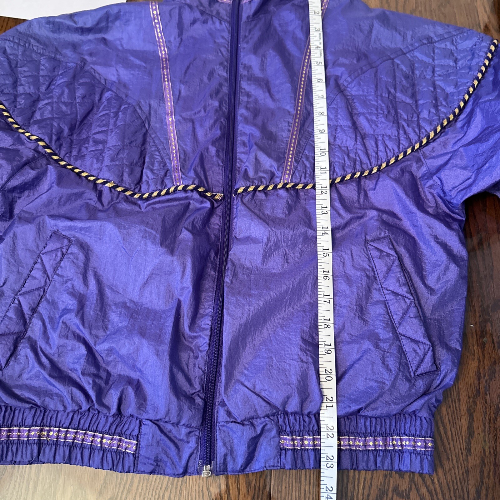 VTG 80s Windbreaker Tracksuit Jacket – Just For Petites Small-Purple Gold Quilt