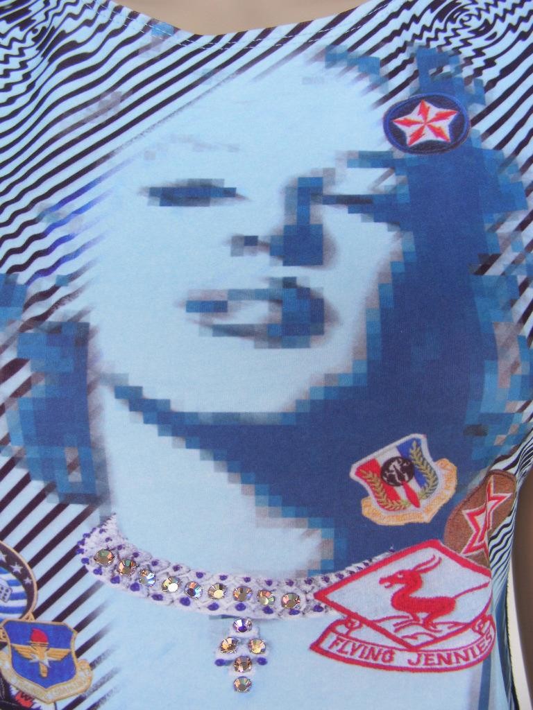 Pop Art Pretty Face Shirt Rhinestone 3D Necklace Military Insignia Psychedelic