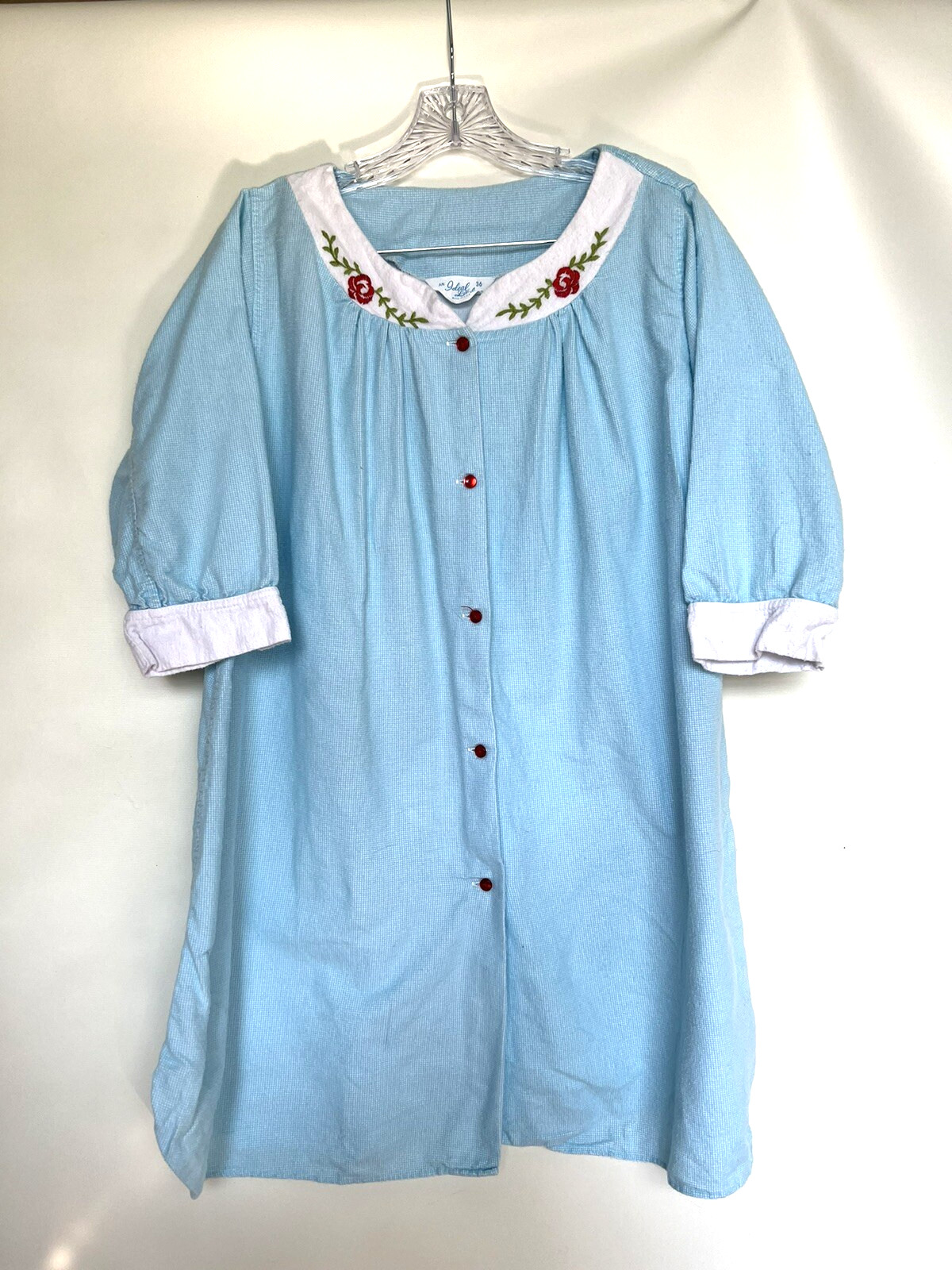 Vtg Cotton Flannel Ideal Lady Long Sleeved Nightgown Housedress Size 36 Bust 42″