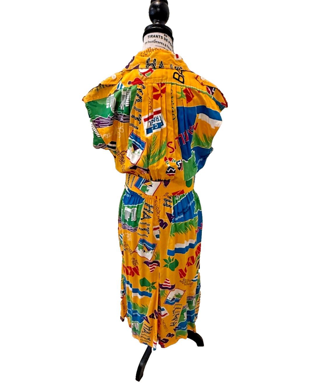 Vintage 1980s Karen Alexander Caribbean Print Belted Midi Dress Tropical Size 10
