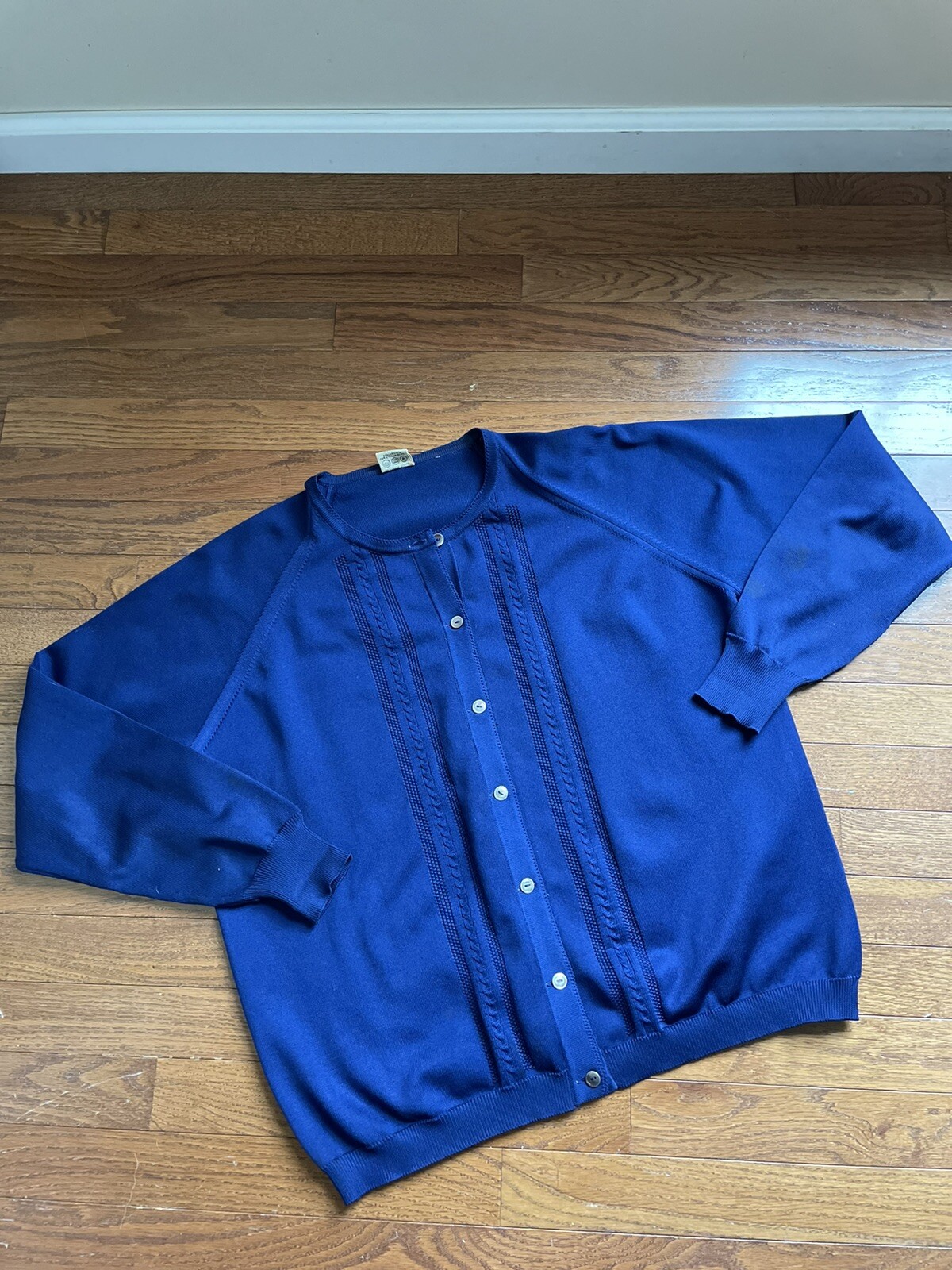Silan Trevira 2000 Italy 1960s Retro Blue Cardigan Sweater ~ Pristine ~ L XL
