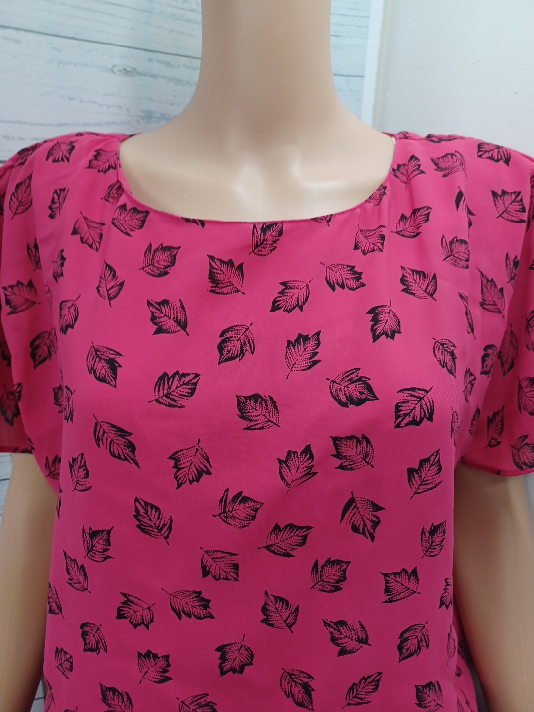 Vtg J.B. Too Pink Dress Floral Leaves Short Sleeves Secretary Drop Waist Sz 16