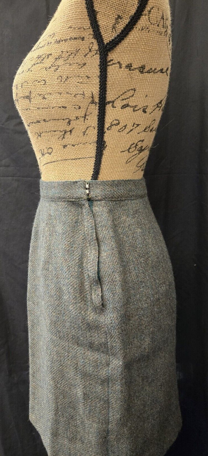 New Era Wool Pencil Skirt Green-Grey Size XS/S Adjustable Vintage