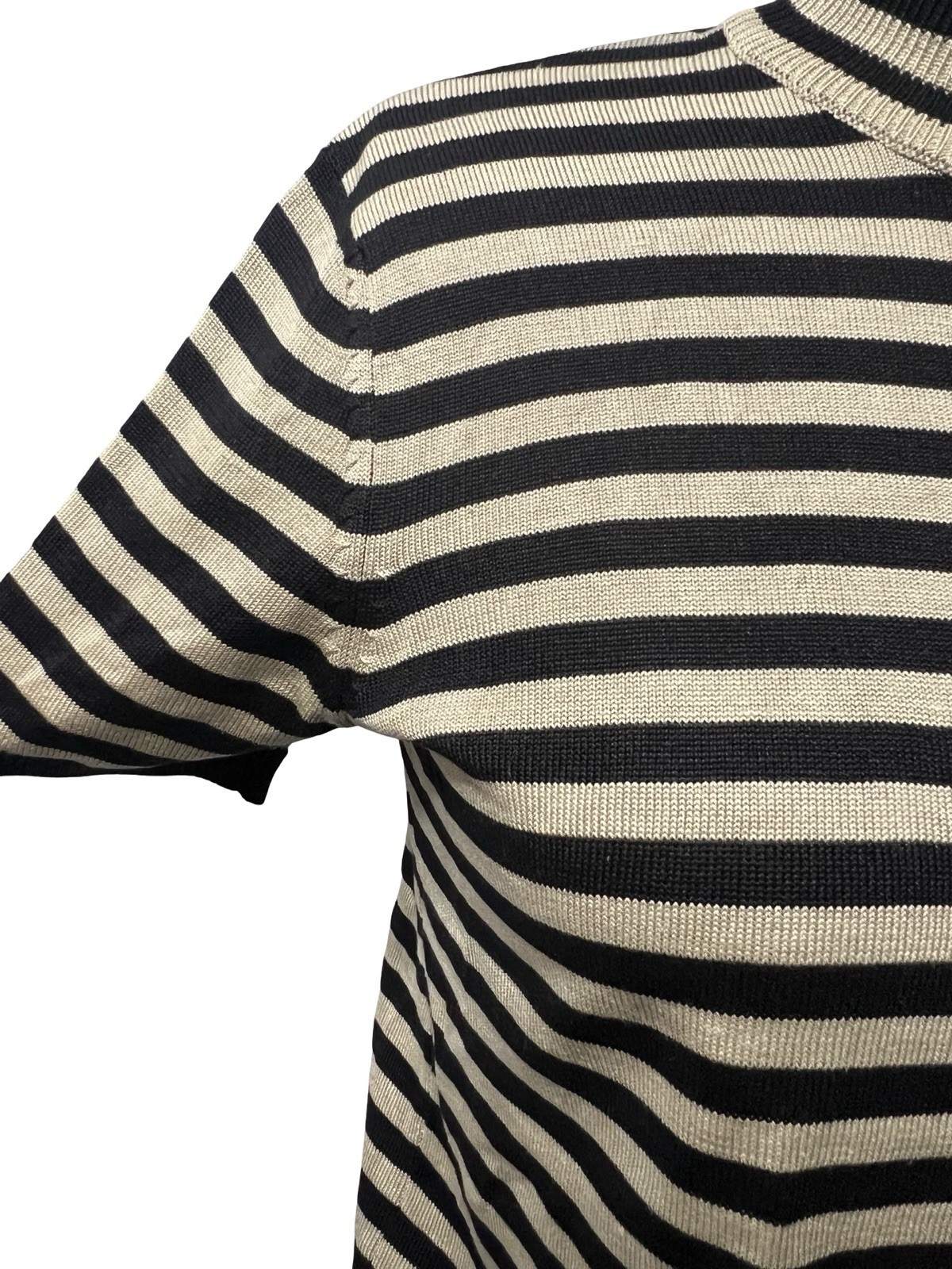 Vintage 90s Minimalist Striped Mock Neck 100% Silk Quiet Luxury Sweater Blouse M