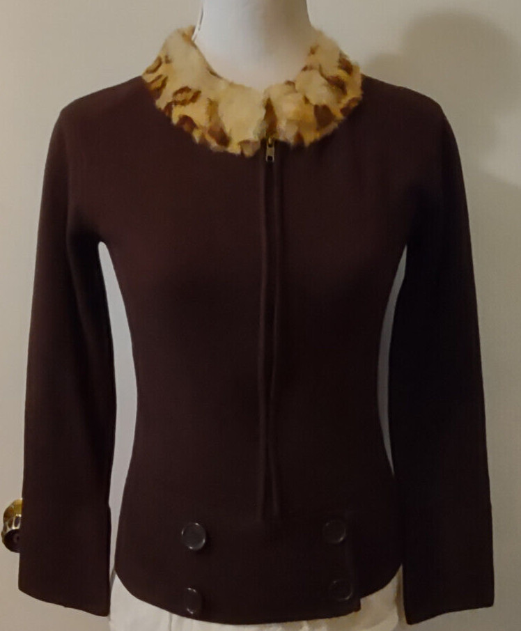 Vintage Bette Paige Sweater S Rabbit Fur Collar Silk Rayon Spandex