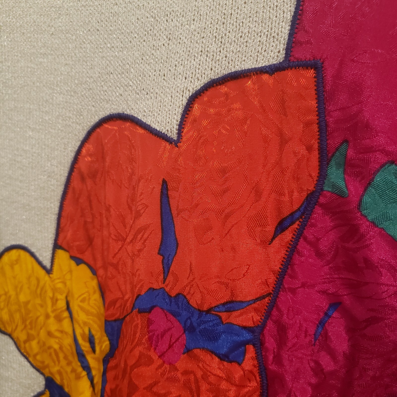 VTG Anthony Sicari Sz 12 80s Sweater Color Block Flowers Blue Red Pink White USA