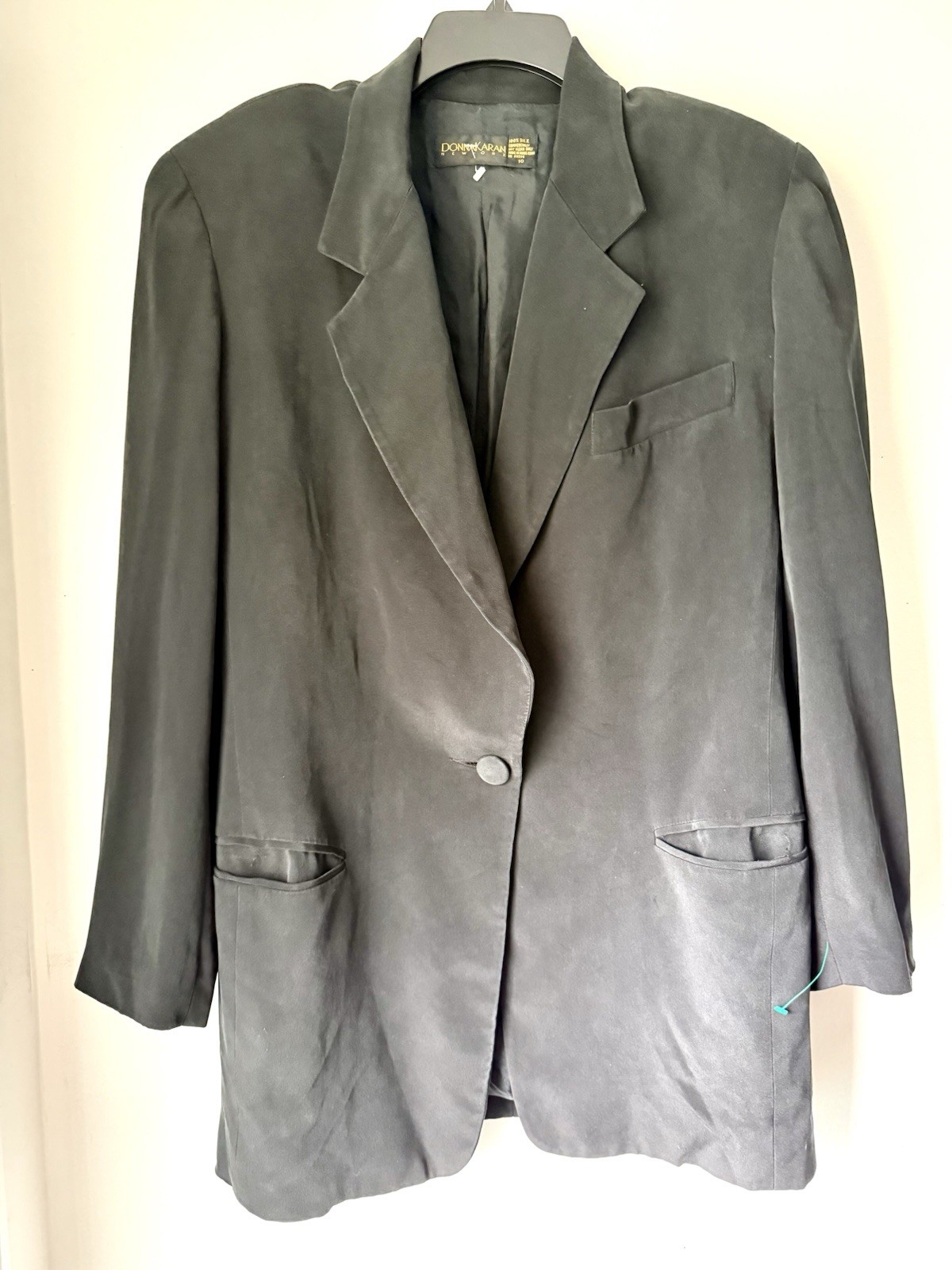 VTG 80s Donna Karan New York Black Label Silk Blazer Made In Hong Kong Women 10