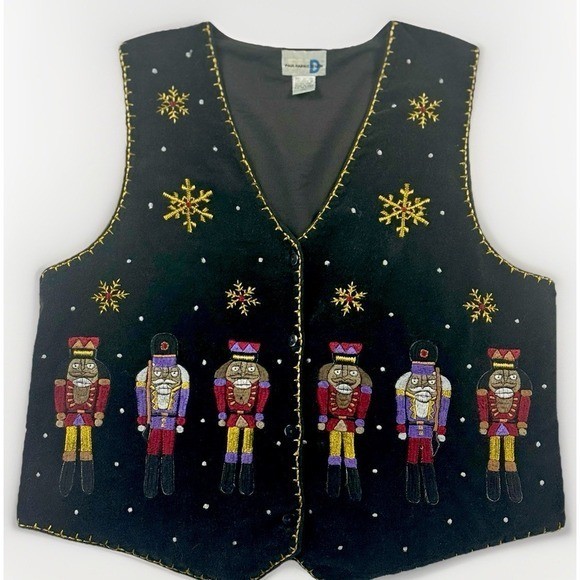 VTG Paul Harris Design Christmas Vest Nutcracker Velvet Sz Extra Large XL