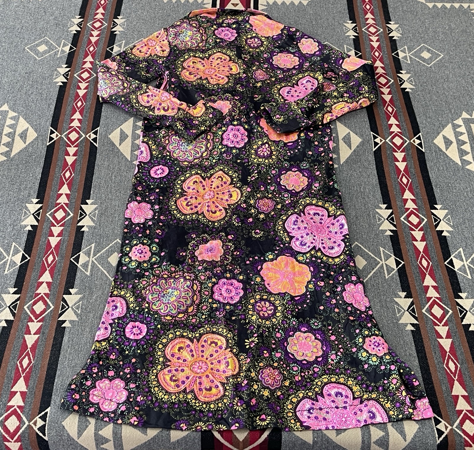Vintage 60s 70s Psychedelic Floral Prairie Maxi Dress S/M T47