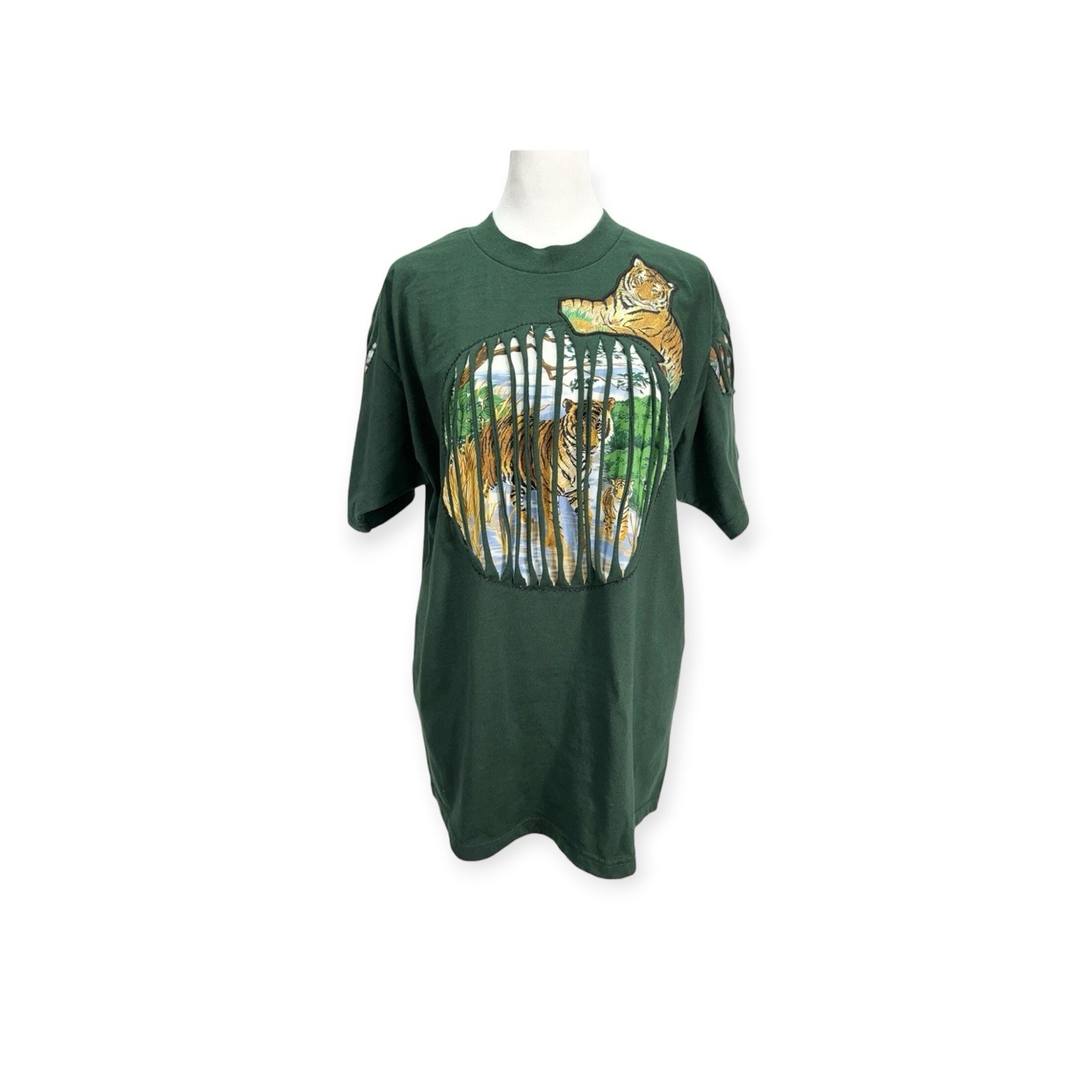 VINTAGE NEW WAVE TIGER WILD CAT PATCH T-SHIRT JUNGLE TIKI PUNK ROCK MAXIMALIST