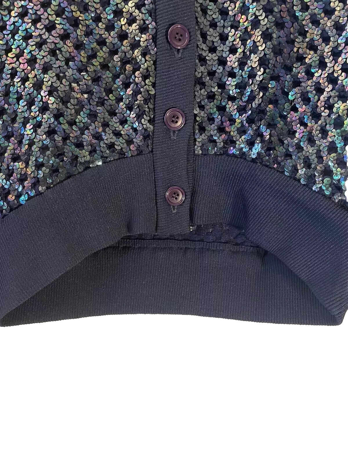 Anthony Muto AM/PM Multi-Sequined ~Sweater Shrug~Blue Button Front Size M/L VTG