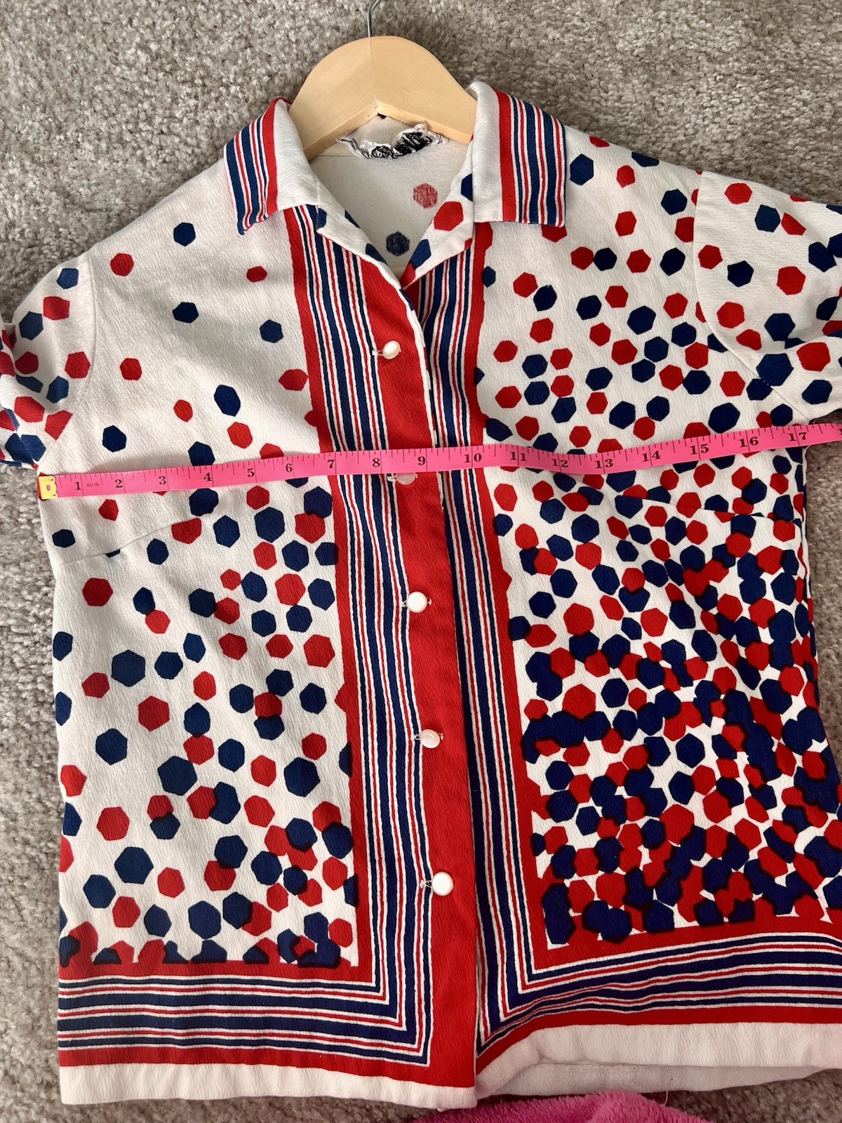 Cellini Vintage Cotton Collared Button-Front Shirt Size 10 Red White Blue Japan