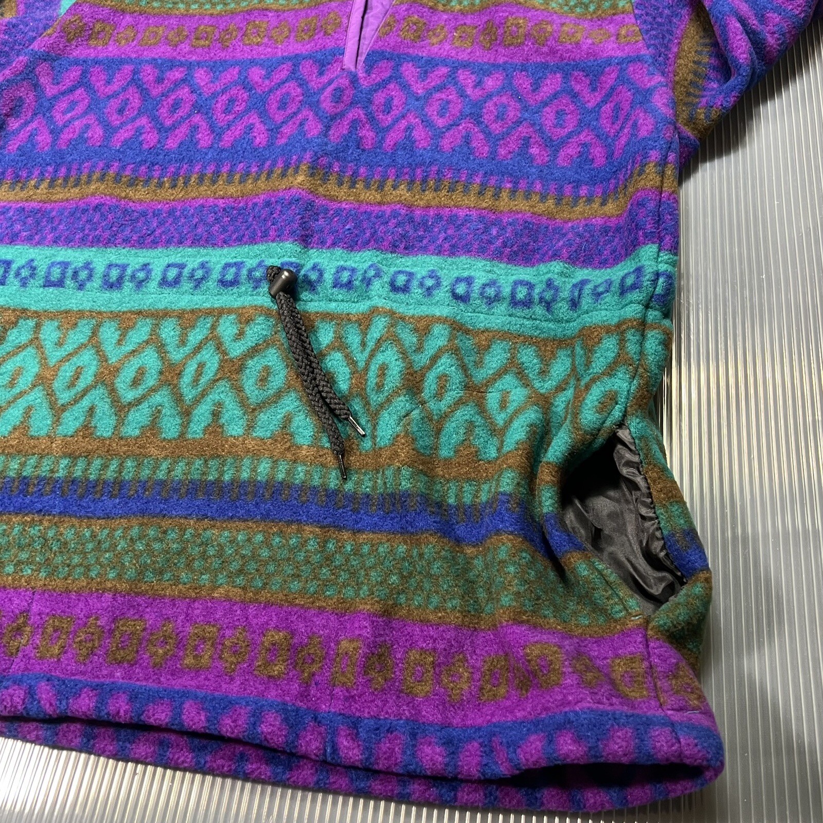 Vintage Sunbuster Geometric Fleece Pullover Hoodie Size M USA Made Style 2607