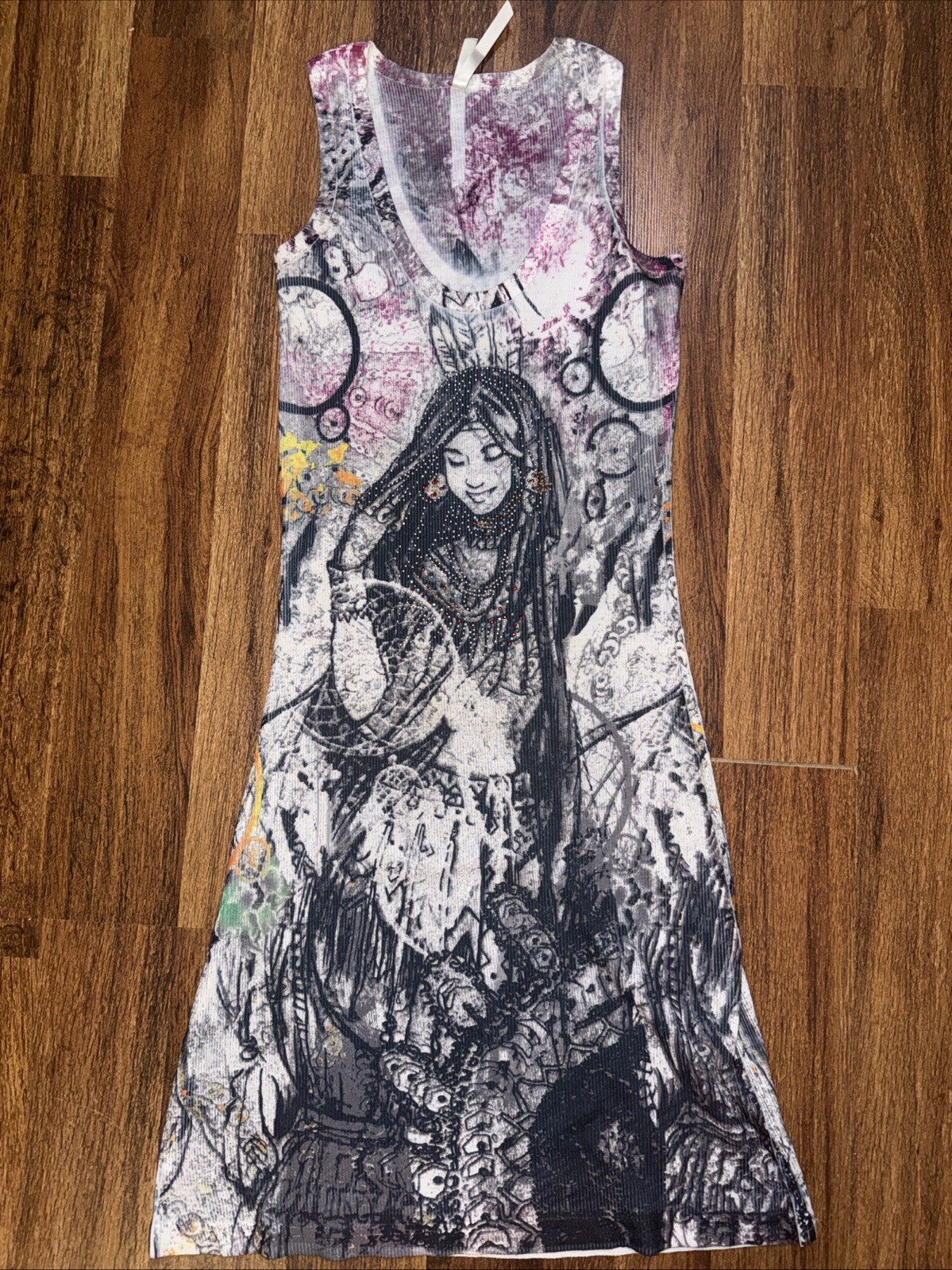 Custom ChristinaLove V-neck dress, vintage y2k native American airbrushed 70 OBO
