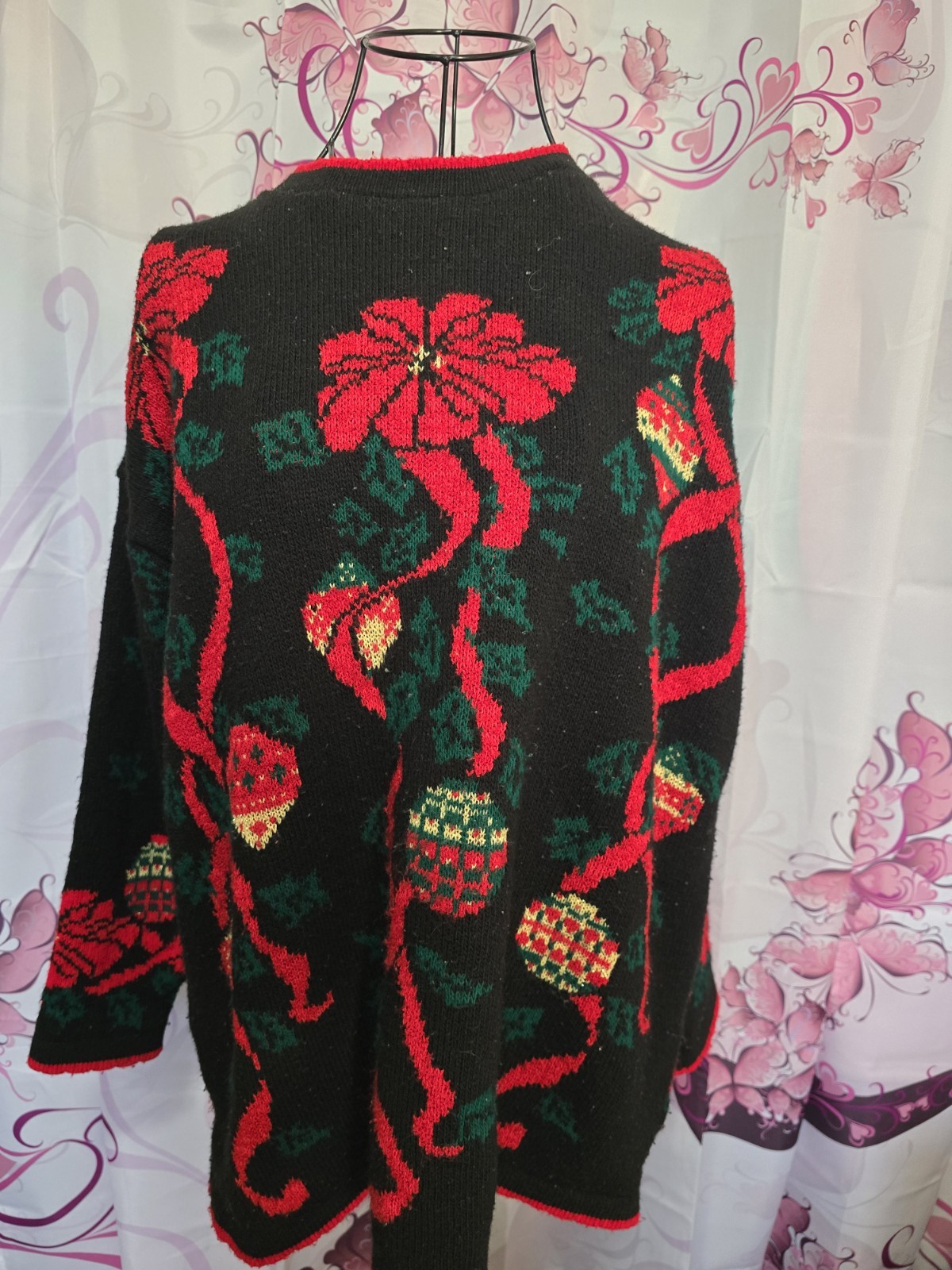 Vintage Nutcracker XL Holiday Sweater Bows Holly Ornament Grannycore