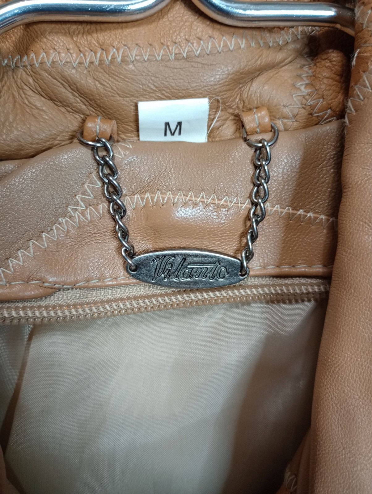 Vintage Vilanto Leather Patchwork Jacket With Belt Medium Nude Tans Color