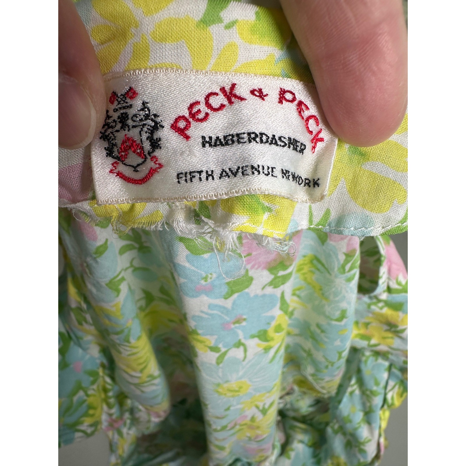 Vintage 1950s Peck & Peck Novelty Floral Print Cotton Dress Pastel Mid-Century
